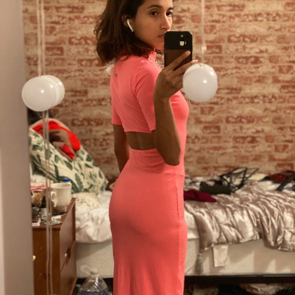NWT Neon Midi Rib BodyCon Dress with Open Back - Picture 6 of 11